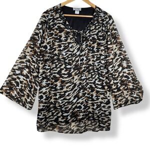 Signature‎ JMB Plus Size Leopard Print Womens Top Size 3x Beaded Boho Flowy Y2K